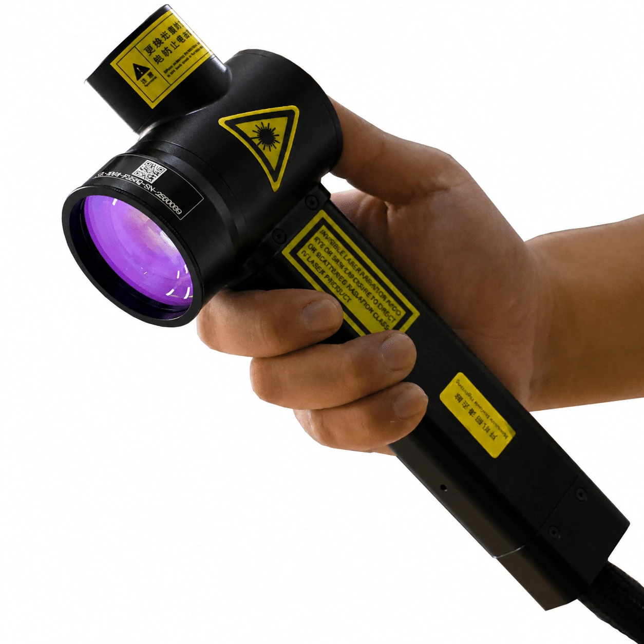 Handheld laser cleaning head used for portable on-site graffiti work