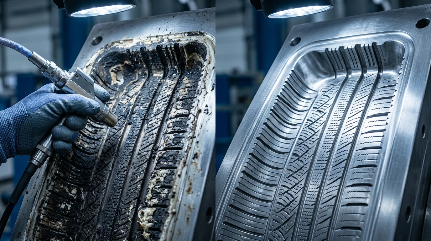 Laser cleaning of an industrial mold without solvents